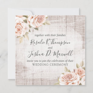 Invitation Bois rustique & Roses romantiques Shabby Chic Mari