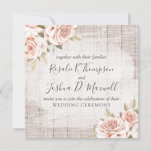 Invitation Bois rustique & Roses romantiques Shabby Chic Mari (Devant)