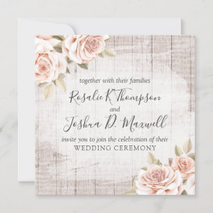 Invitation Bois rustique & Roses romantiques Shabby Chic Mari