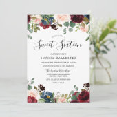 Invitation Bois rustique Rouge Bourgogne Floral Sweet 16 Part (Debout devant)