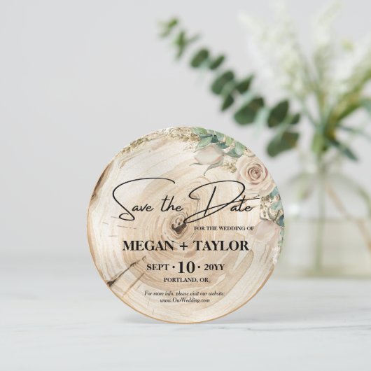 Invitation Bois rustique simple Enregistrer la date Mariage p (Debout devant)