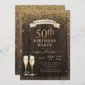 Invitation Bois rustique Surprise 50ème Parties scintillant d (Devant / Derrière)