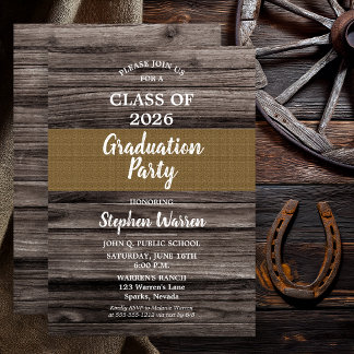 Invitation Bois rustique toile de jute Fête de remise des dip