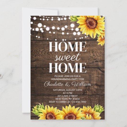 Invitation Bois Rustique Tournesol Maison Douce Maison (Devant)