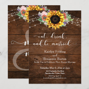 Invitation Bois Rustique Tournesol Manger Boire et Se Marier