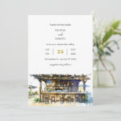 Invitation Bois Rustique Tropical Tiki Bar Plage Mariage (Debout devant)