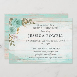 Invitation Bois rustique Turquoise Fête des mariées Florale C