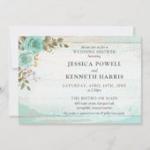 Invitation Bois rustique Turquoise Floral Couple Wedding show (Devant)
