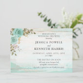 Invitation Bois rustique Turquoise Floral Couple Wedding show (Debout devant)