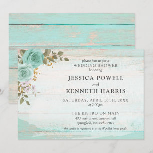 Invitation Bois rustique Turquoise Floral Couple Wedding show