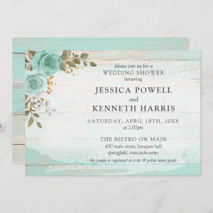 Invitation Bois rustique Turquoise Floral Couple Wedding show