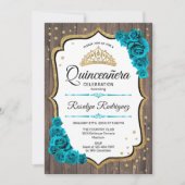 Invitation Bois rustique Turquoise or blanc Quinceanera (Devant)