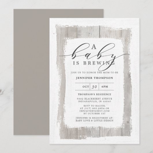 Invitation Bois rustique Un bébé brasse du Baby shower (Devant / Derrière)