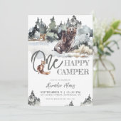 Invitation Bois rustique Un Joyeux Camper Anniversaire (Debout devant)