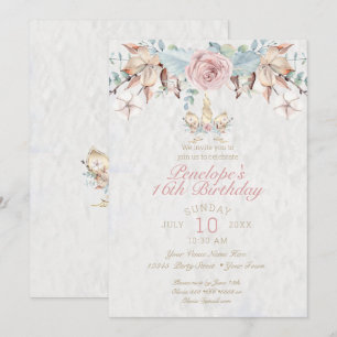 Invitation Bois rustique Unicorne rose rose pâle
