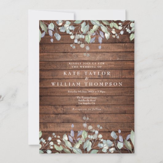 Invitation Bois rustique Verdure Aquarelle Mariage Floral (Devant)