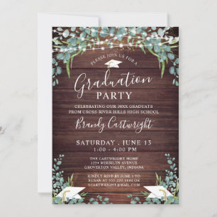 Invitation Bois rustique Verdure Chaîne Lumières Graduation