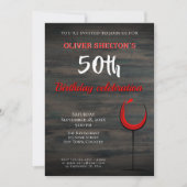Invitation Bois rustique Verre rouge 50e fête d'anniversaire (Devant)