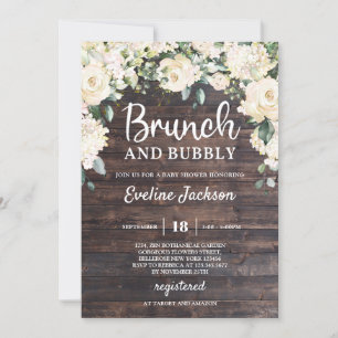 Invitation Bois rustique vert boho brunch floral et bubbly