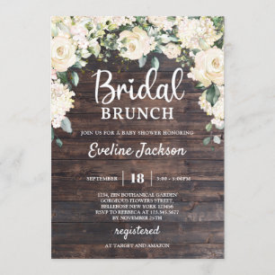 Invitation Bois rustique vert rose blanche roses brunch nupti