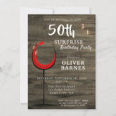 Invitation Bois rustique Vin rouge Surprise 50e fête d'annive (Devant)