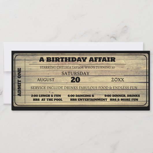 Invitation Bois rustique Vintage noir Billet d'anniversaire p (Devant)