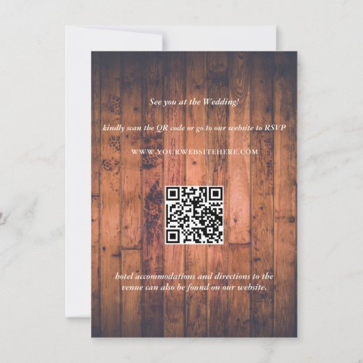 Invitation Bois rustique voyants Antler Code QR Mariage (Dos)