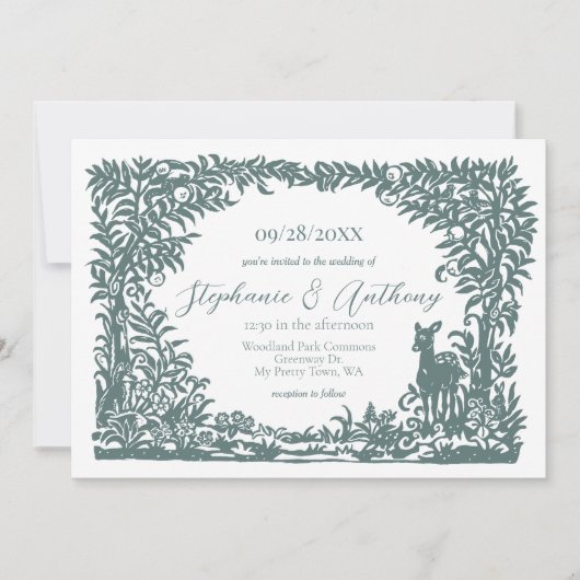 Invitation Bois Sage Vert Forêt Blanche Scene Silhouette (Devant)