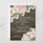 Invitation Bois Sombre Photo de mariage Lace Hydrangea Rose (Devant)