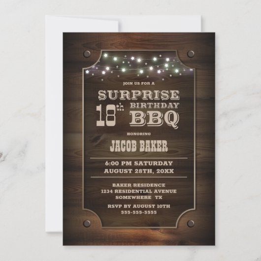 Invitation Bois Surprise 18e anniversaire BBQ (Devant)