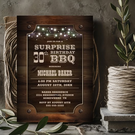 Invitation Bois Surprise 30e anniversaire BBQ