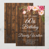 Invitation Bois Surprise 60e anniversaire Rustique Floral (Devant / Derrière)