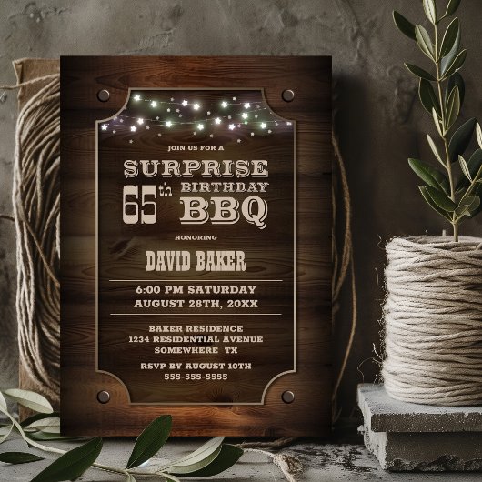 Invitation Bois Surprise 65e anniversaire BBQ