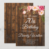 Invitation Bois Surprise 70e anniversaire Rustique Floral (Devant / Derrière)