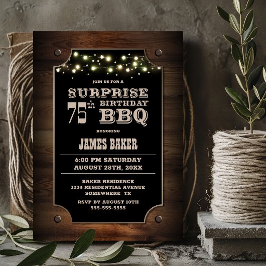 Invitation Bois Surprise 75e anniversaire BBQ