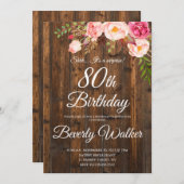 Invitation Bois Surprise 80e anniversaire Rustique Floral (Devant / Derrière)