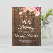 Invitation Bois Surprise 90e anniversaire Rustique Floral (Debout devant)
