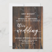 Invitation Bois Texturé Écriture Manuscrite Leurs Mariage Cœu (Devant)