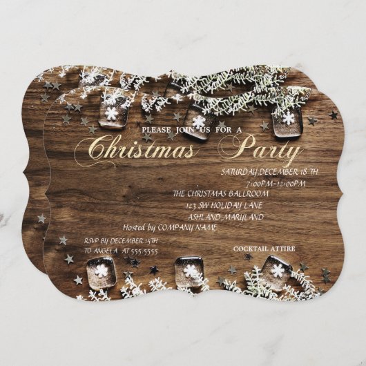 Invitation Bois Texture, Fête de Noël d'entreprise (Devant / Derrière)
