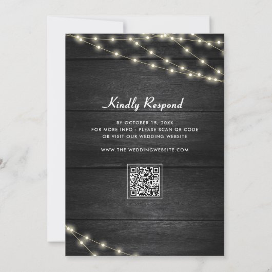 Invitation Bois texturé noir blanc QR Code Mariage musulman (Dos)