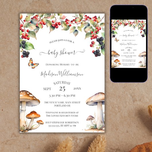 Invitation Bois Toadstool Champignons Baby shower d'automne