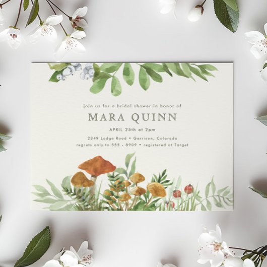 Invitation Bois Toadstool Fête des mariées verte