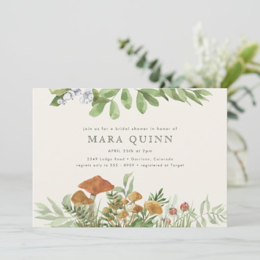 Invitation Bois Toadstool Fête des mariées verte (Debout devant)