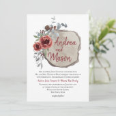 Invitation Bois tranche Marsala Rouge Vin Rose Rustique Maria (Debout devant)