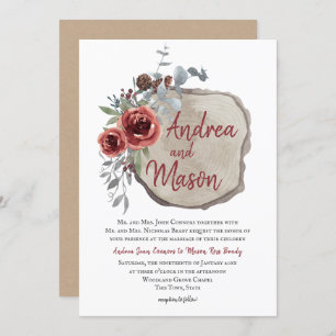 Invitation Bois tranche Marsala Rouge Vin Rose Rustique Maria