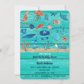 Invitation Bois Turquoise rustique et sous la mer Amis Whimsi (Devant)
