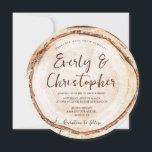 Invitation Bois unique avec site Rustic Mariage Modèle<br><div class="desc">J'ai eu l'inspiration de créer un faire-part de mariage rond tout en voyant la tranche de bois coupée utilisée aux mariages comme décor et base de pièce centrale. En voyant que la forme ronde est disponible, j'ai appliqué cet arrière - plan de tranche de bois coupé pour obtenir le même...</div>