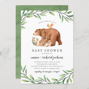 Invitation Bois Végétation Forêt Animaux Baby shower