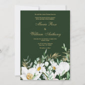 Invitation Bois vert blanc or marguerites Mariage floral (Devant)