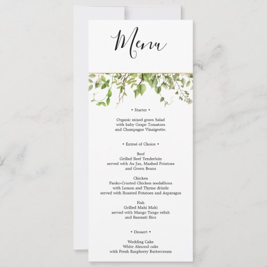 Invitation Bois vert Mariage du menu et Merci (Devant)